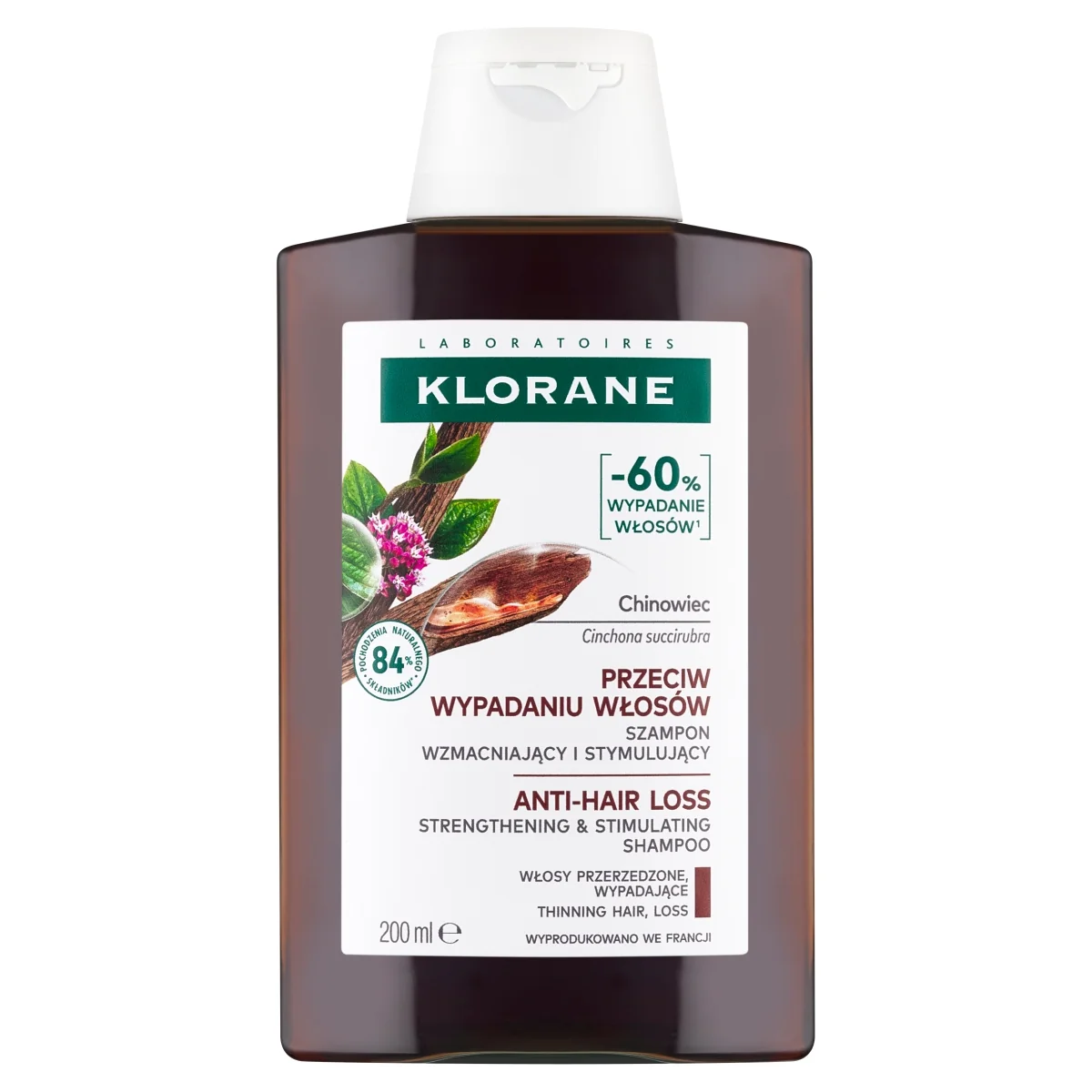 Klorane szampon wzmcniający i stymulujący z chininą, 200 ml