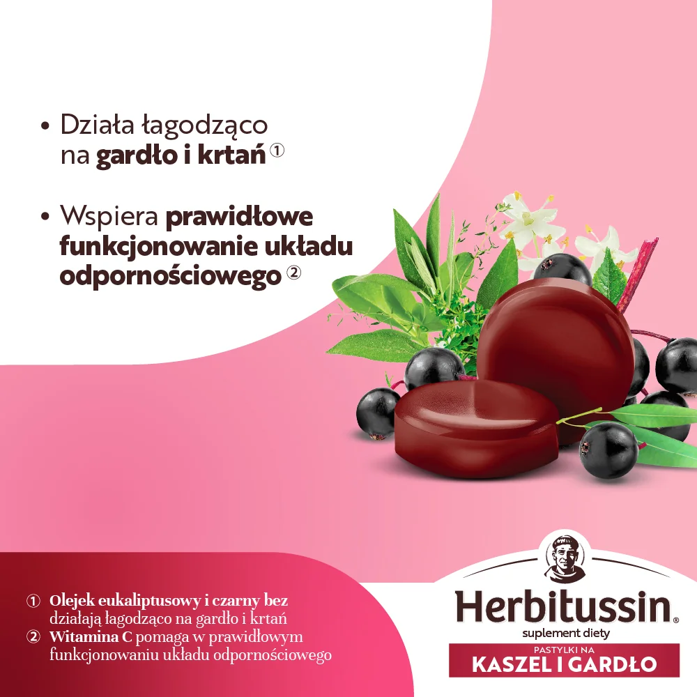 Herbitussin pastylki na kaszel i gardło, suplement diety, 12 pastylek