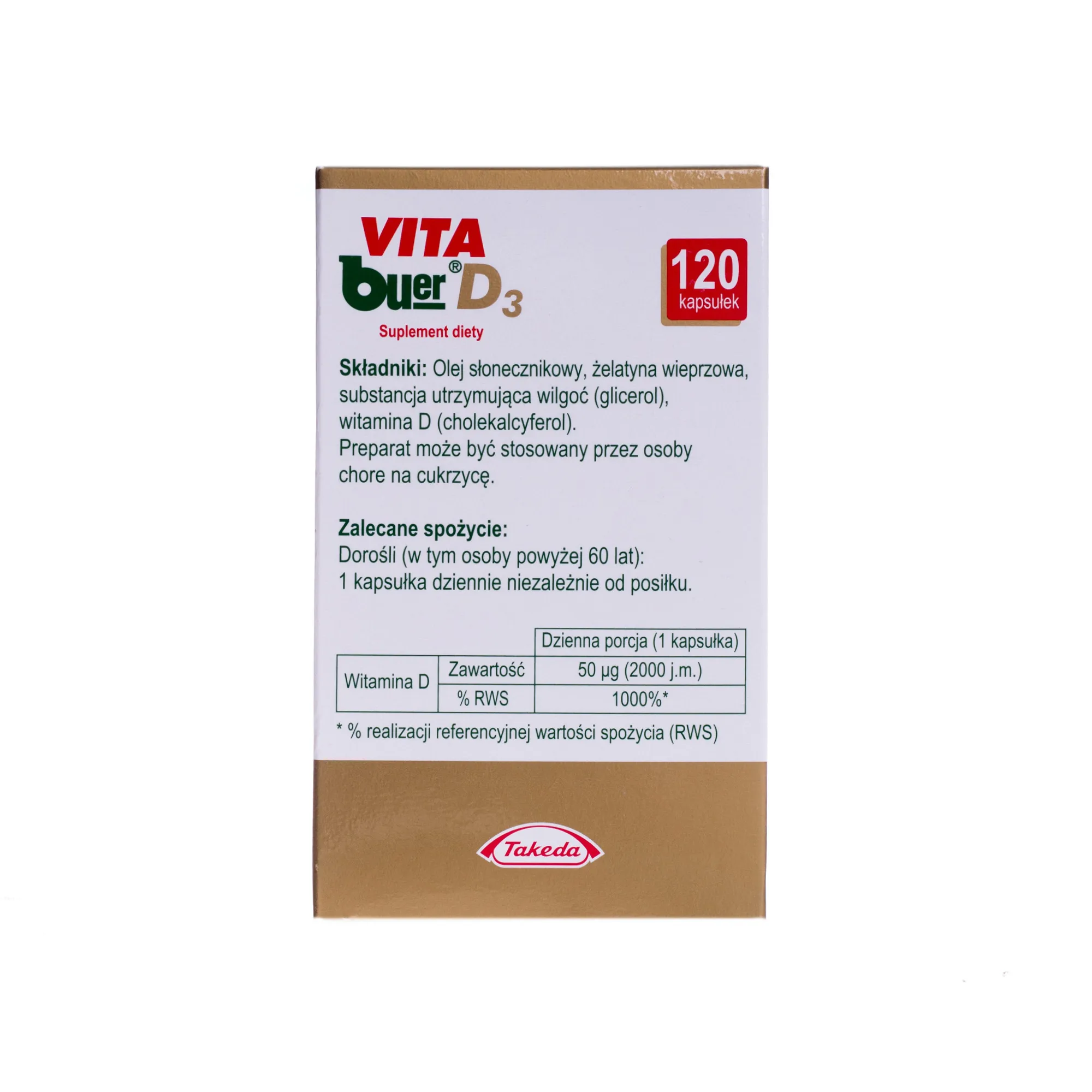 Vita Buer D3, witamina D 2000 j.m. suplement diety, 120 kapsułek 