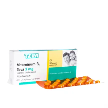 Vitaminum B2 Teva - tabletki drażowane stosowane w celu uzupełnienia niedoboru wit. B2, 50 szt. 