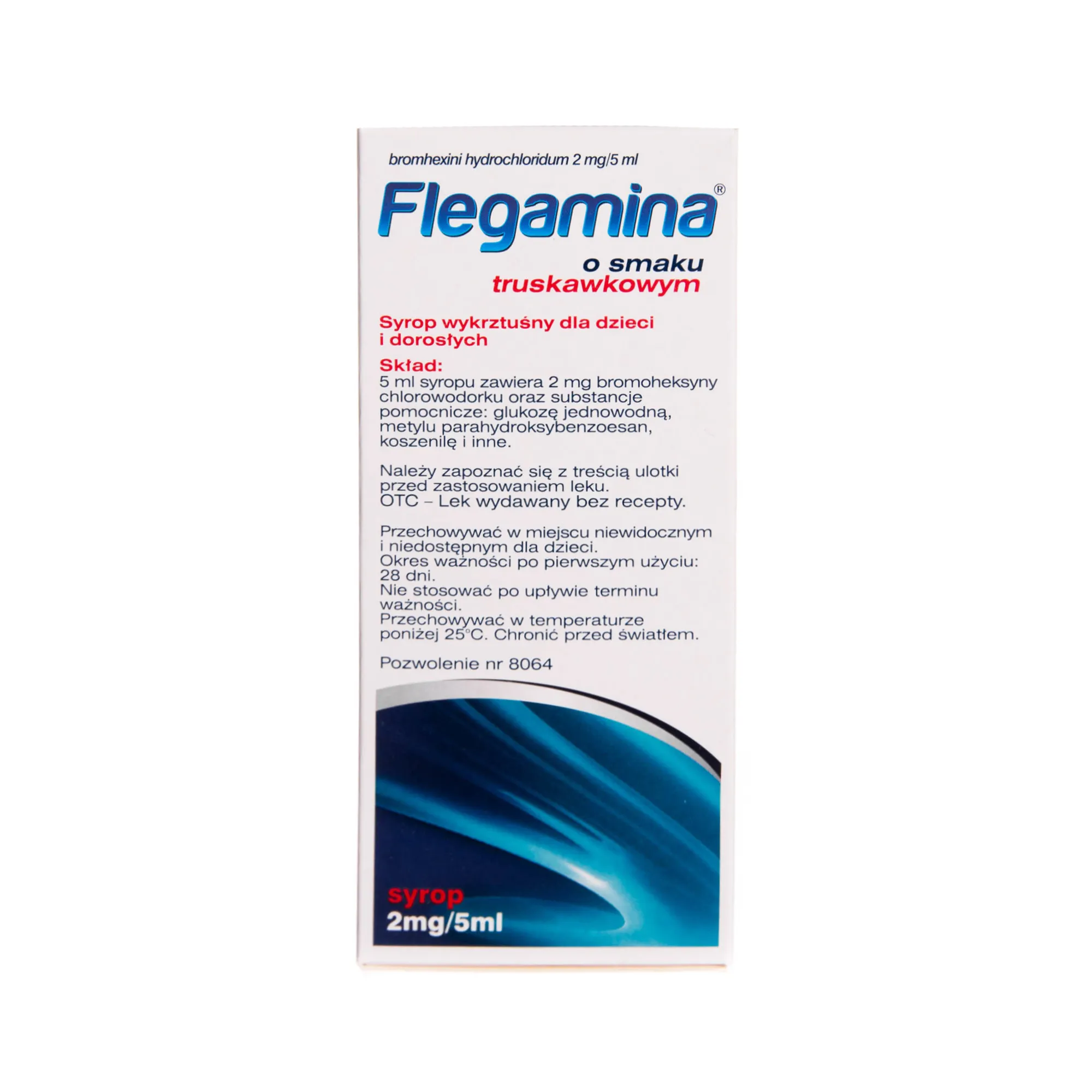 Flegamina Junior o smaku truskawkowym, bromhexini hydrochloridum 2 mg/5 ml, 200 ml 