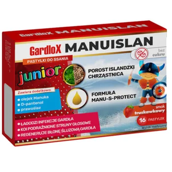 Gardlox Manuislan Junior 16 pastylek do ssania. Data ważności: 31.01.2026