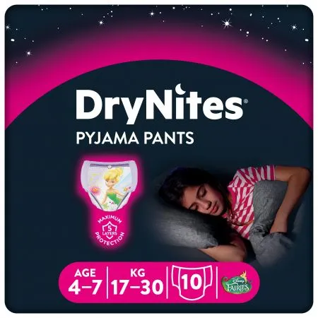 Huggies DryNites Girls, majtki na noc, dla dziewczynek, 4-7lat, 17-30kg, 10 sztuk