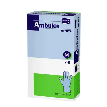 Ambulex Nitryl, rękawice zabiegowe bezpudrowe, niejałowe, rozmiar M, niebieskie, 100 sztuk 