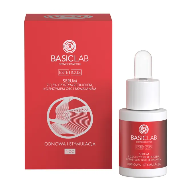 Basiclab Esteticus, serum z retinolem 0,5%, koenzymem Q10 i skwalanem, 15ml