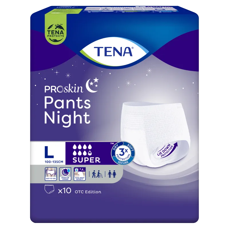 Tena Pants Proskin Super Night, large 110-135 cm, majtki chłonne na noc, OTC, 10 sztuk