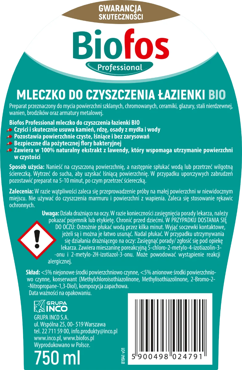 Biofos BIO mleczko do czyszczenia łazienki, 750 ml