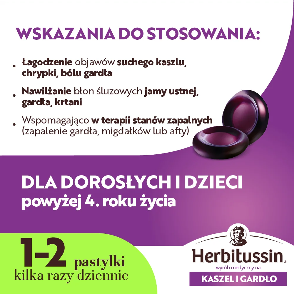 Herbitussin na kaszel i gardło, 24 pastylki