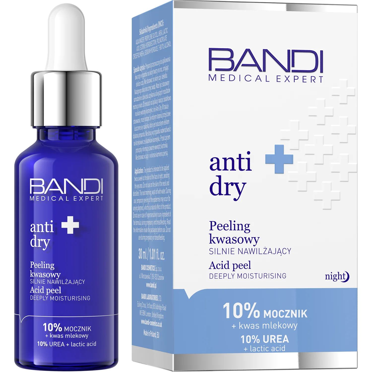 Bandi Medical Expert Anti-Dry Peeling Kwasowy Silnie Nawilżający 10% Mocznik + Kwas mlekowy, 30 ml