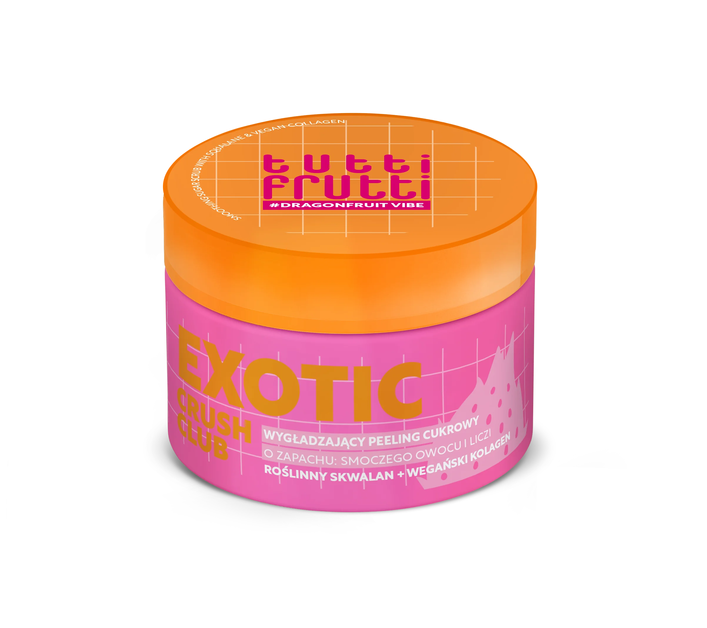 Tutti Frutti #DragonfruitVibe wygładzający peeling cukrowy o zapachu smoczego owocu i liczi, 250 ml