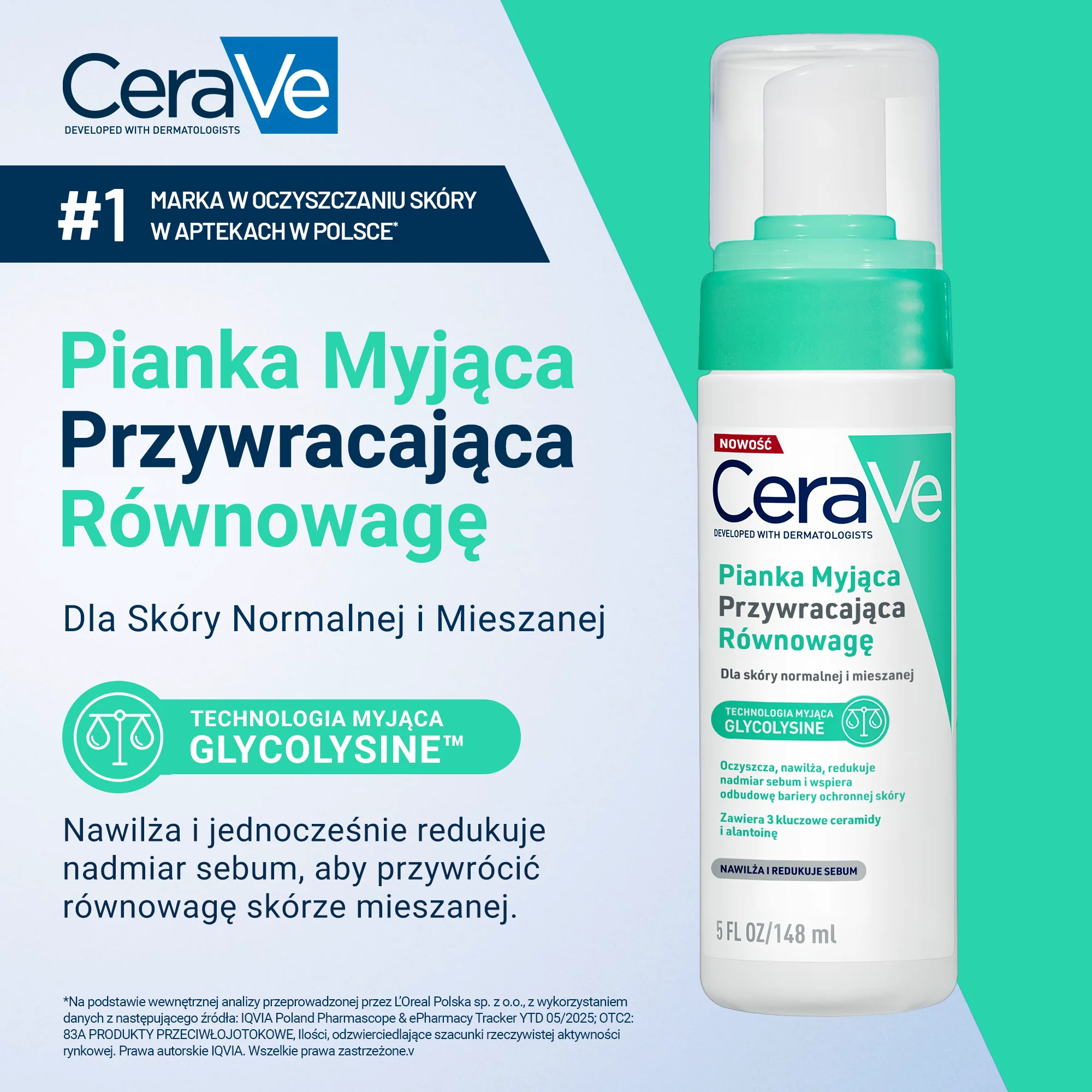 CeraVe Balancing Air pianka myjąca do twarzy, 150 ml