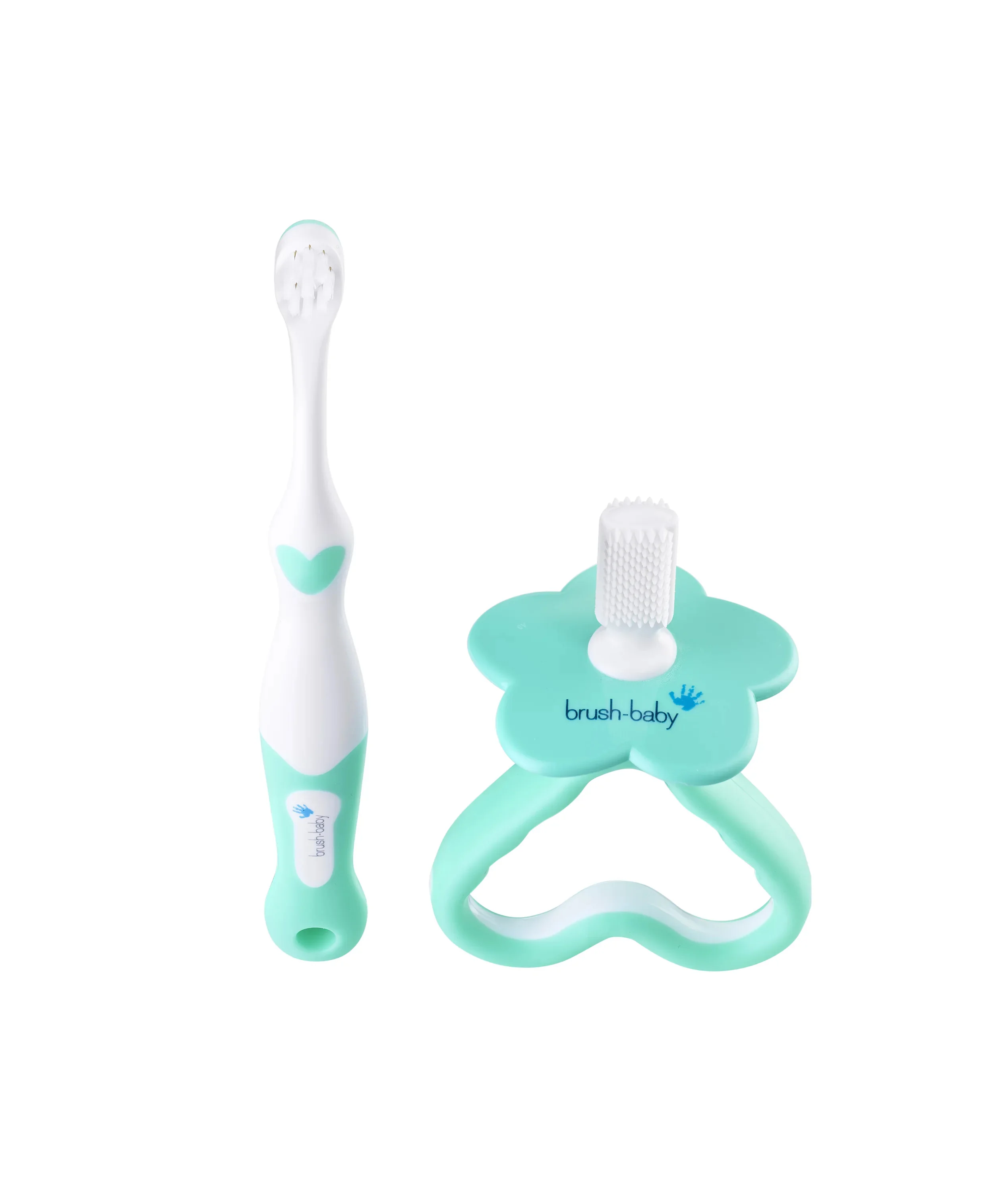 Brush-Baby FirstBrush & Teether Set zestaw na ząbkowanie dla dzieci wieku 0-18 m Mint, 2 sztuki