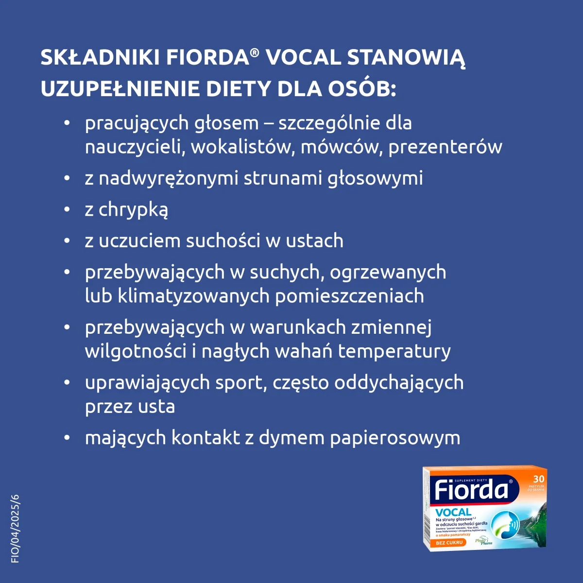 Fiorda Vocal 30 pastylek do ssania o smaku pomarańczowym