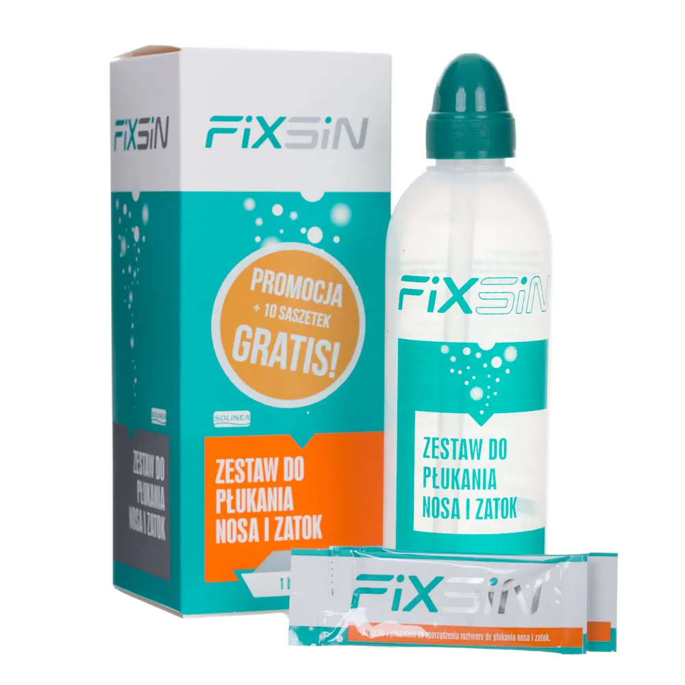 FixSin - zestaw do płukania nosa i zatok, 1 butelka i 10 saszetek