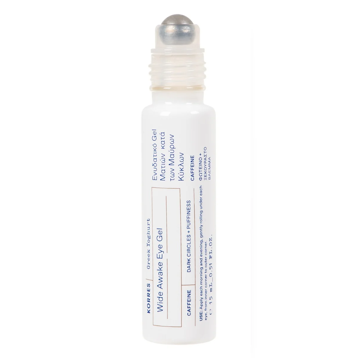 Korres Greek Yoghurt chłodzący żel pod oczy roll-on z kofeiną, 15 ml