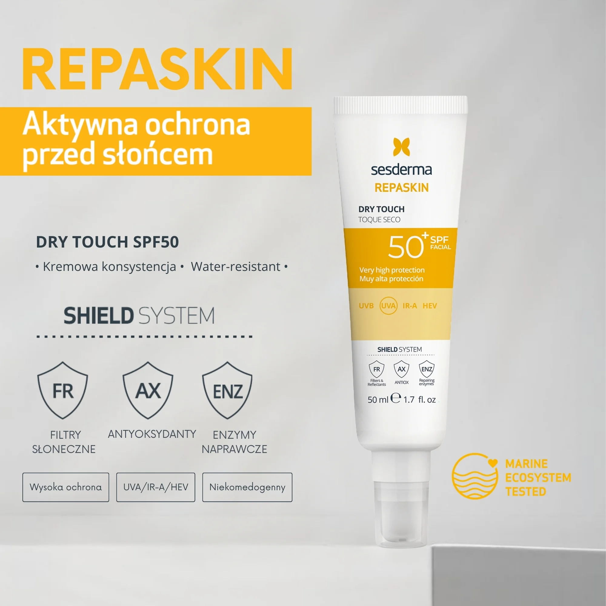 Sesderma Repaskin Dry Touch nawilżający krem ochronny SPF 50, 50 ml