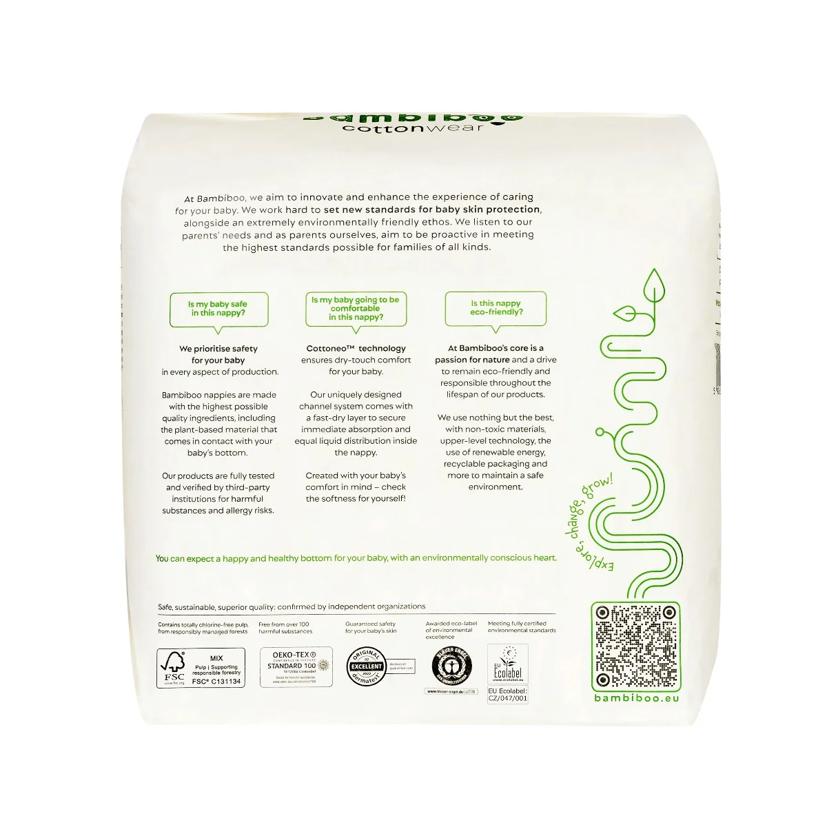 Bambiboo COTTONWEAR jednorazowe pieluszki z bawełną organiczną rozmiar 5, 24 szt.
