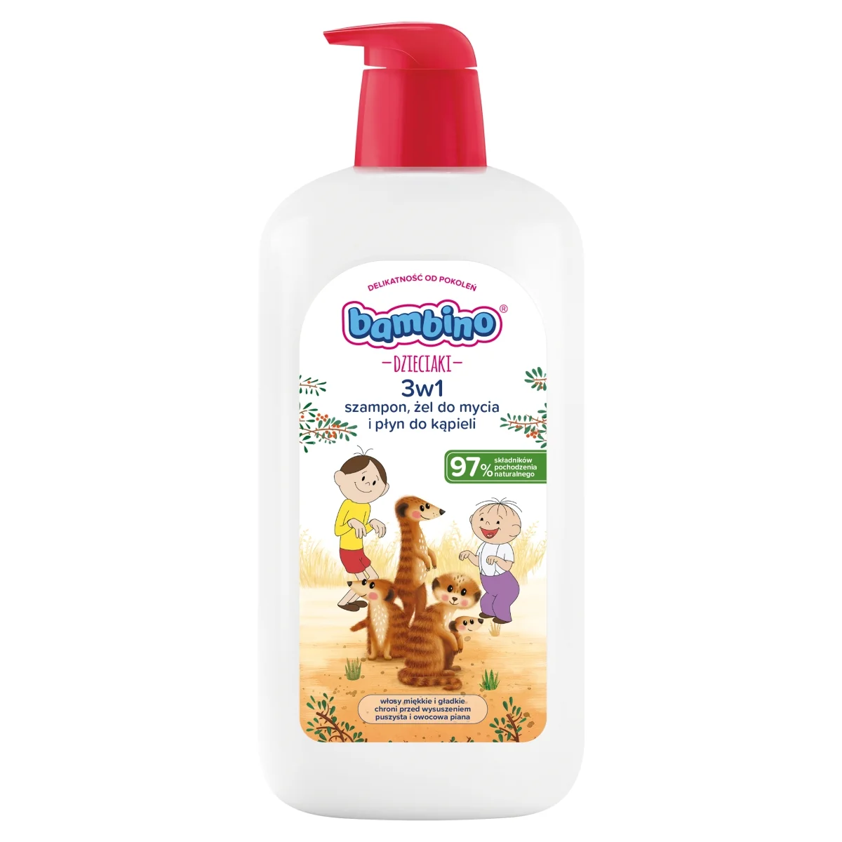 Bambino Dzieciaki Surykatki 3w1 szampon, żel pod prysznic i płyn do kąpieli, 1000 ml