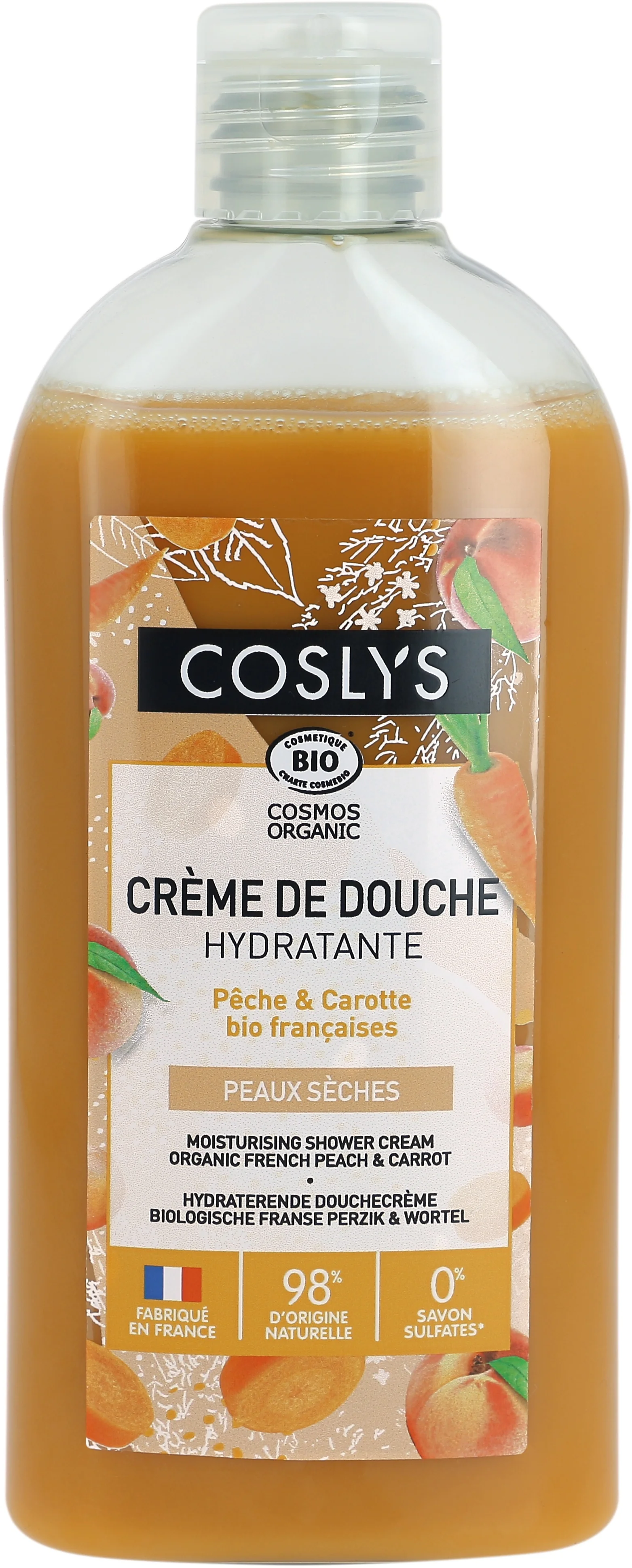 Coslys nawilżający żel pod prysznic Brzoskwinia i Marchewka, 250 ml