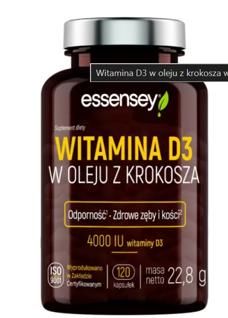 Essensey Witamina D3 w Oleju z Krokosza 120 kapsułek