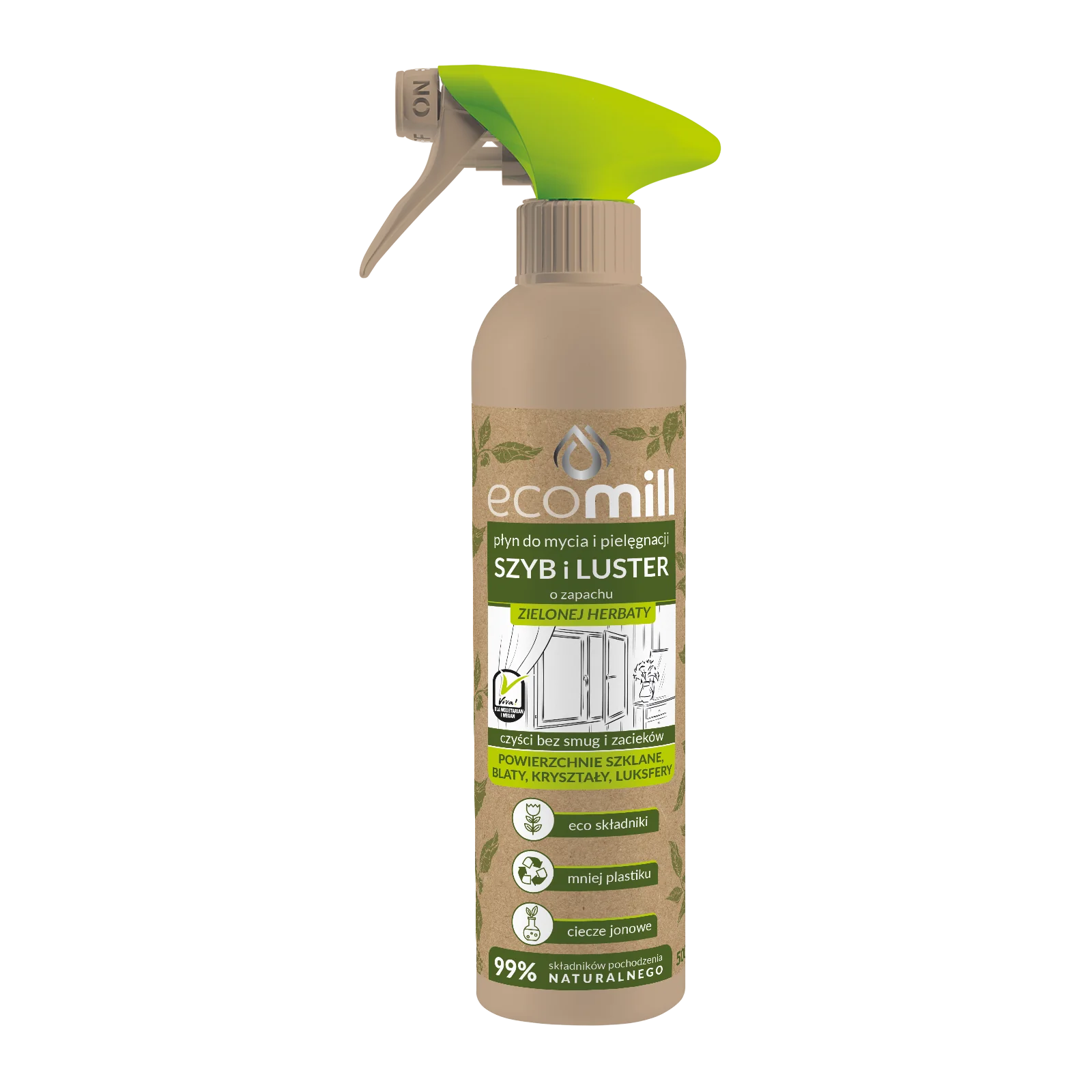 ECOMILL płyn do czyszczenia szyb i luster o zapachu zielonej herbaty, 500 ml
