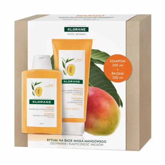 Klorane zestaw Mango, szampon, włosy suche, 200 ml + balsam, włosy suche 200 ml