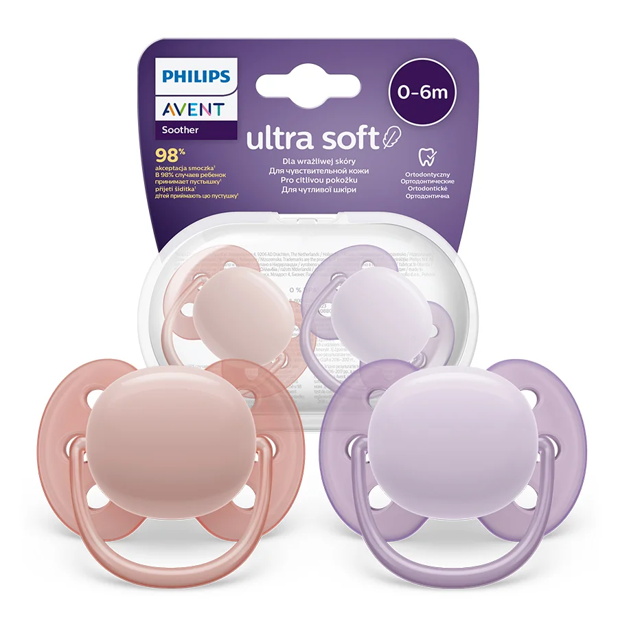 Philips Avent Ultra Soft miękki smoczek ortodontyczny 0-6m, SCF091/31, 2szt.