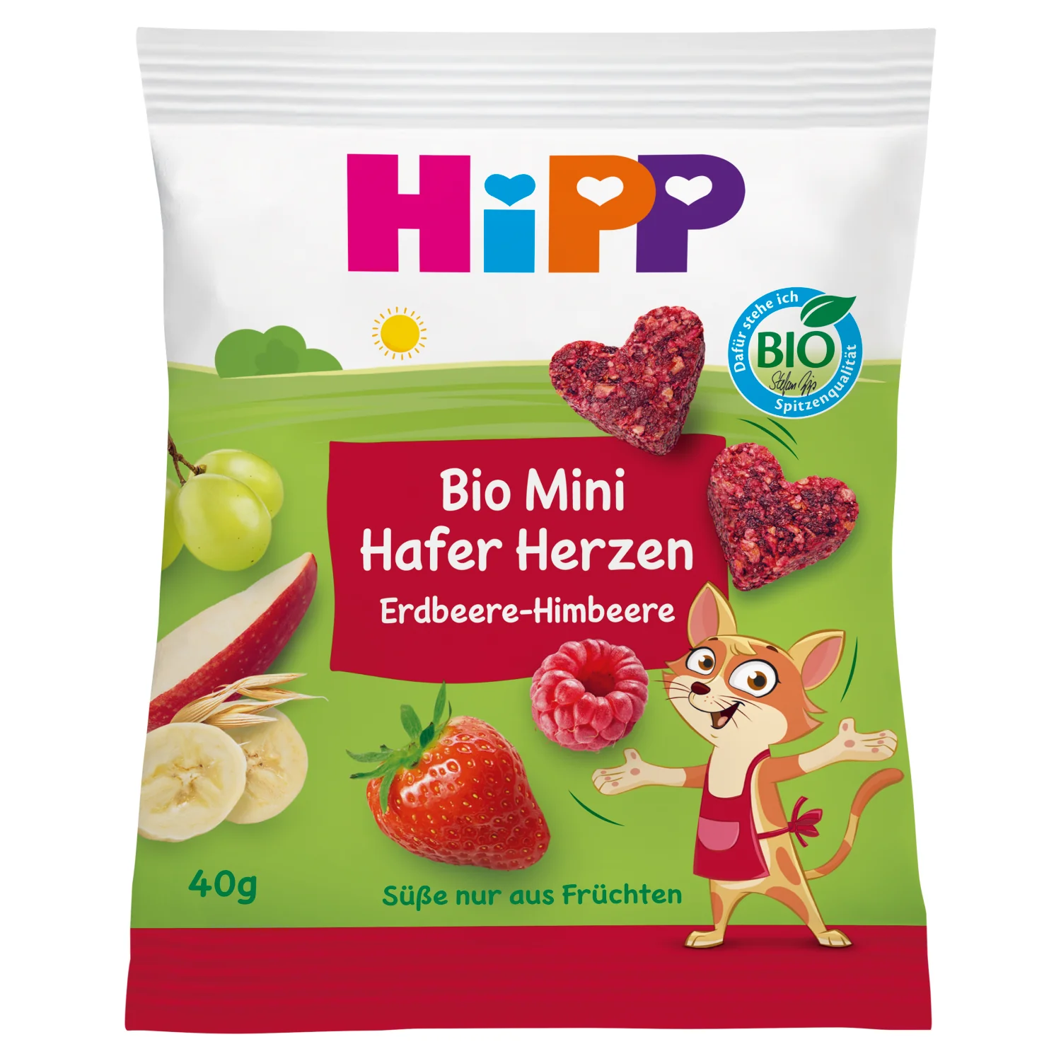HiPP BIO serduszka owsiane truskawki-maliny dla dzieci po 3. roku, 40 g