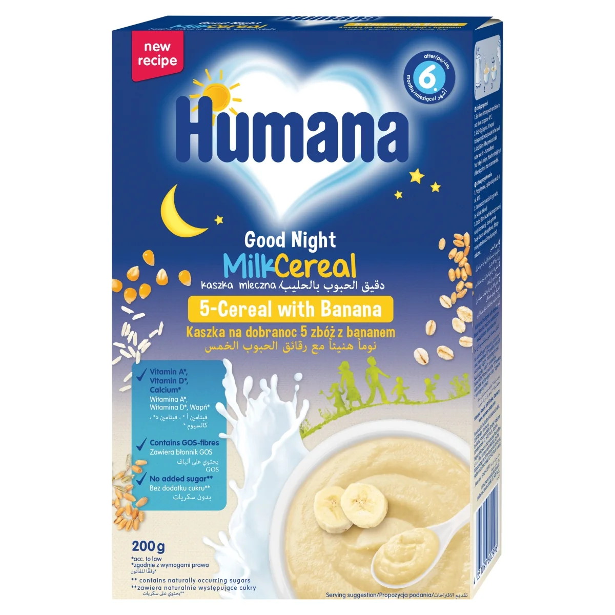 Humana Good Night kaszka mleczna na dobranoc 5 zbóż z bananem po 6. miesiącu, 200 g