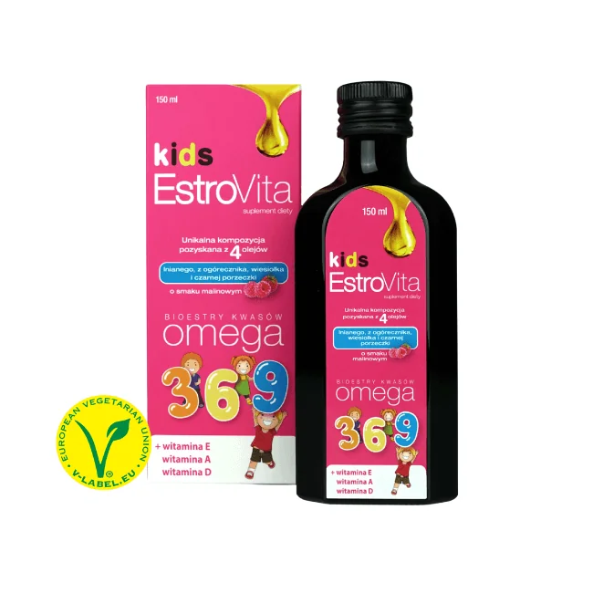 EstroVita Kids Omega 3-6-9 płyn o smaku malinowym, 150 ml