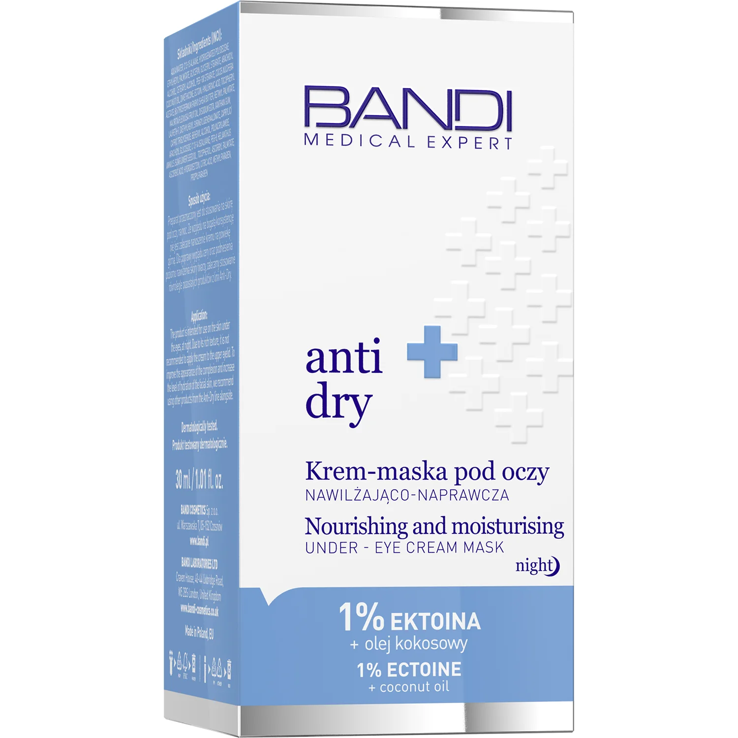 Medical Expert Anti-Dry Krem Maska Pod Oczy Nawilżająco-Naprawcza 1% Ektoina + Olej Kokosowy, 30 ml