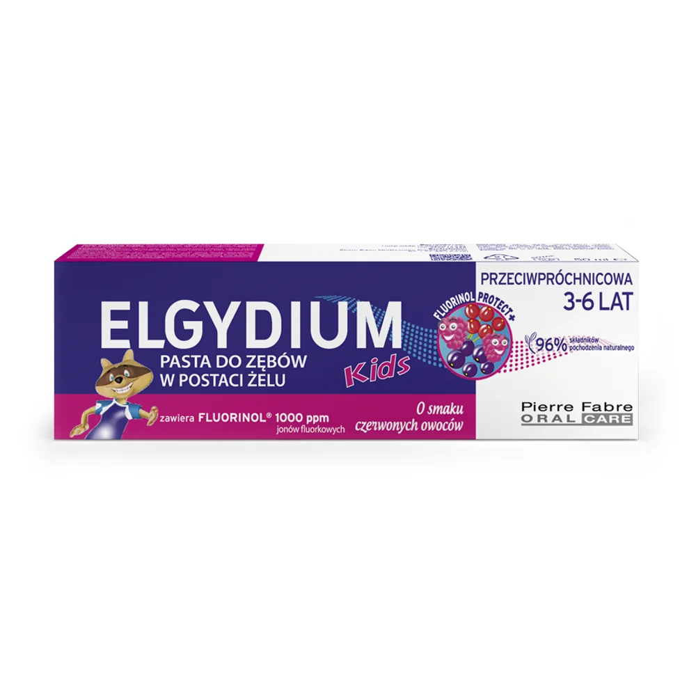 Elgydium Kids przeciwpróchnicowa pasta do zębów dla dzieci 3-6 lat, smak czerwonych owoców, 50 ml
