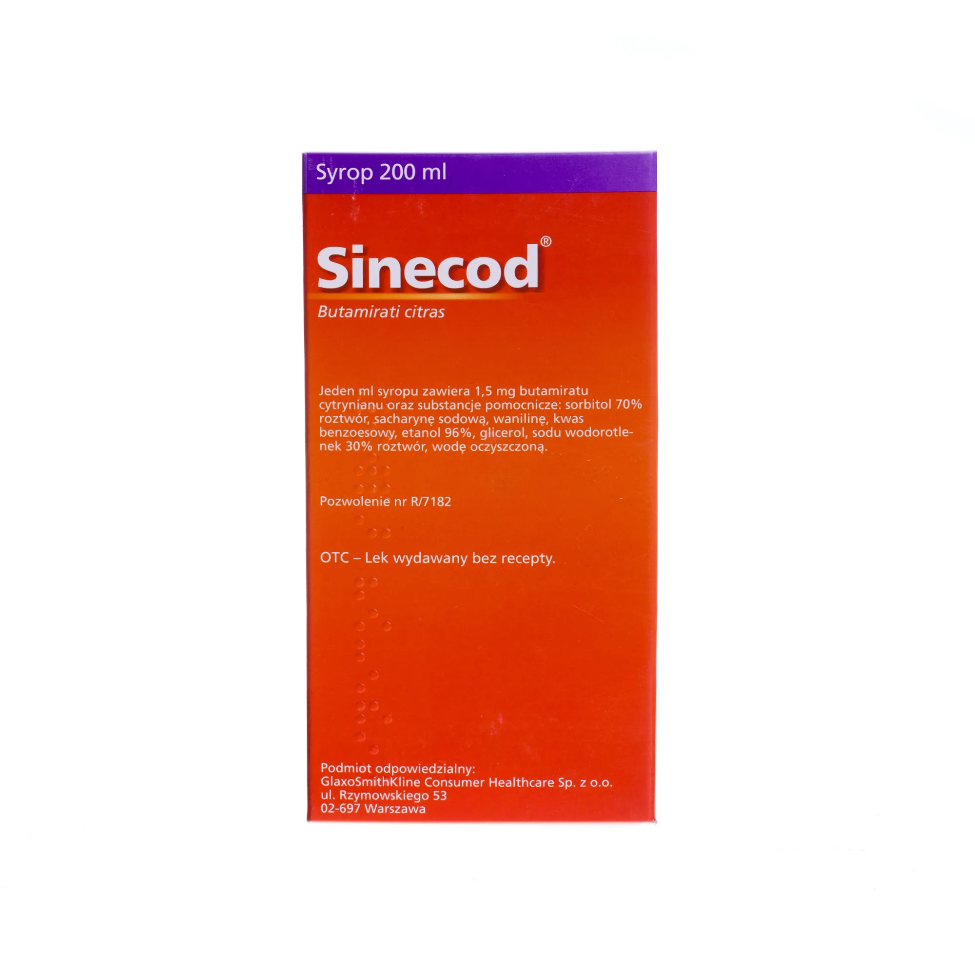 Sinecod 1,5 mg/ml, lek przeciwkaszlowy, syrop, 200 ml 