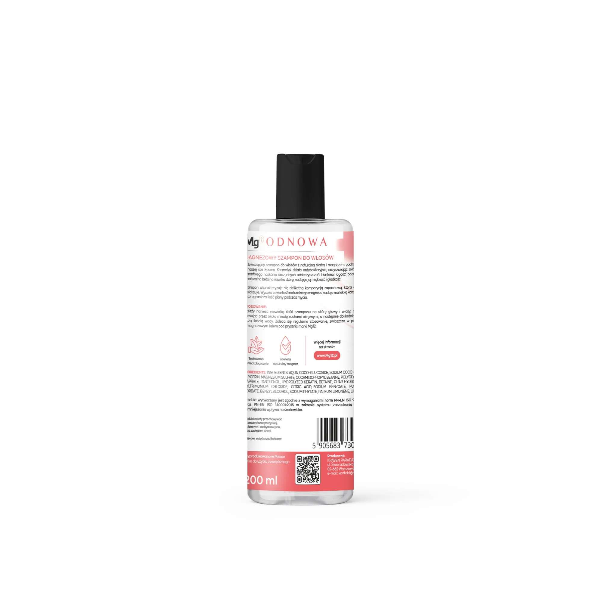 Mg12 Odnowa oczyszczający szampon do włosów z solą Epsom, 200 ml