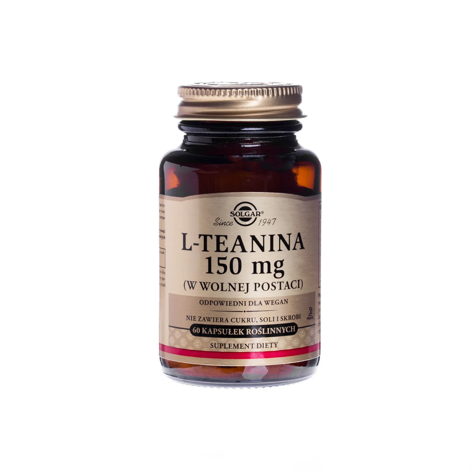 Solgar L-Teanina 150 mg w wolnej postaci, suplement diety, 60 kapsułek roślinnych 