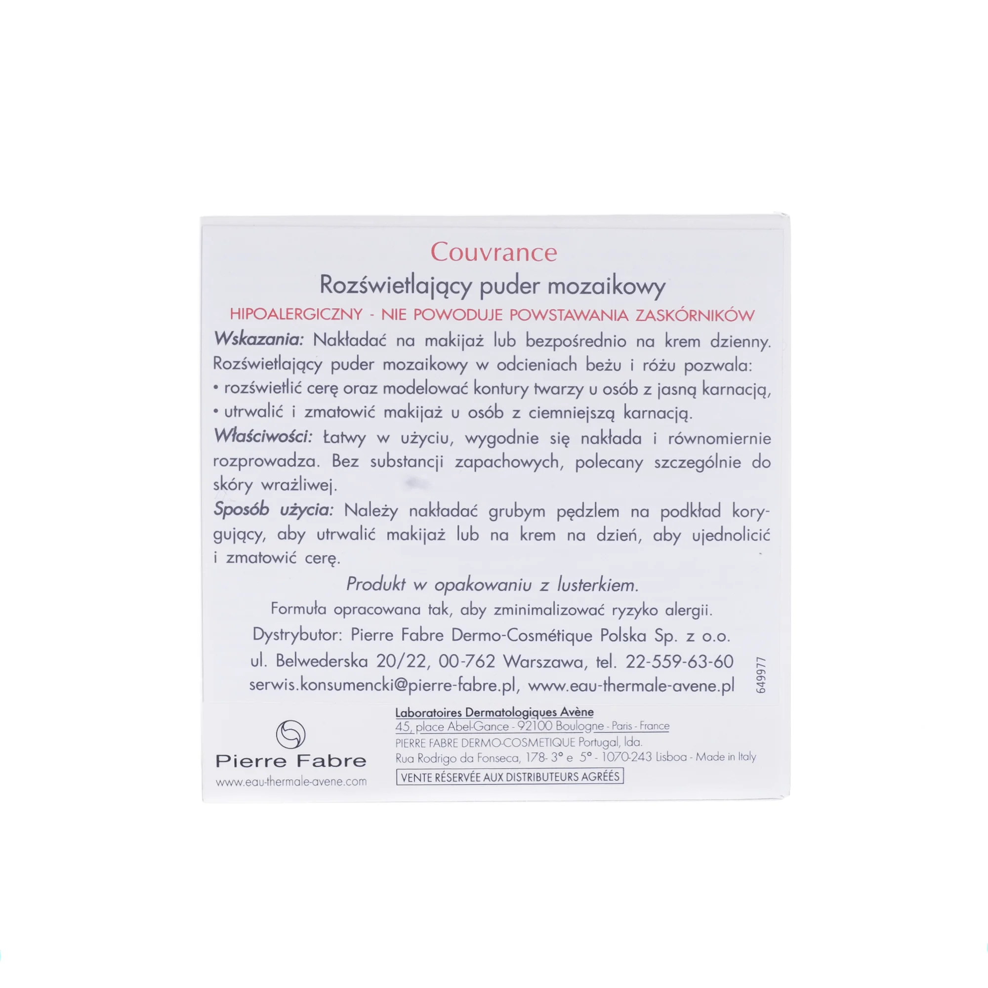 Avene Couvrance, puder rozświetlający mozaikowy, 9 g