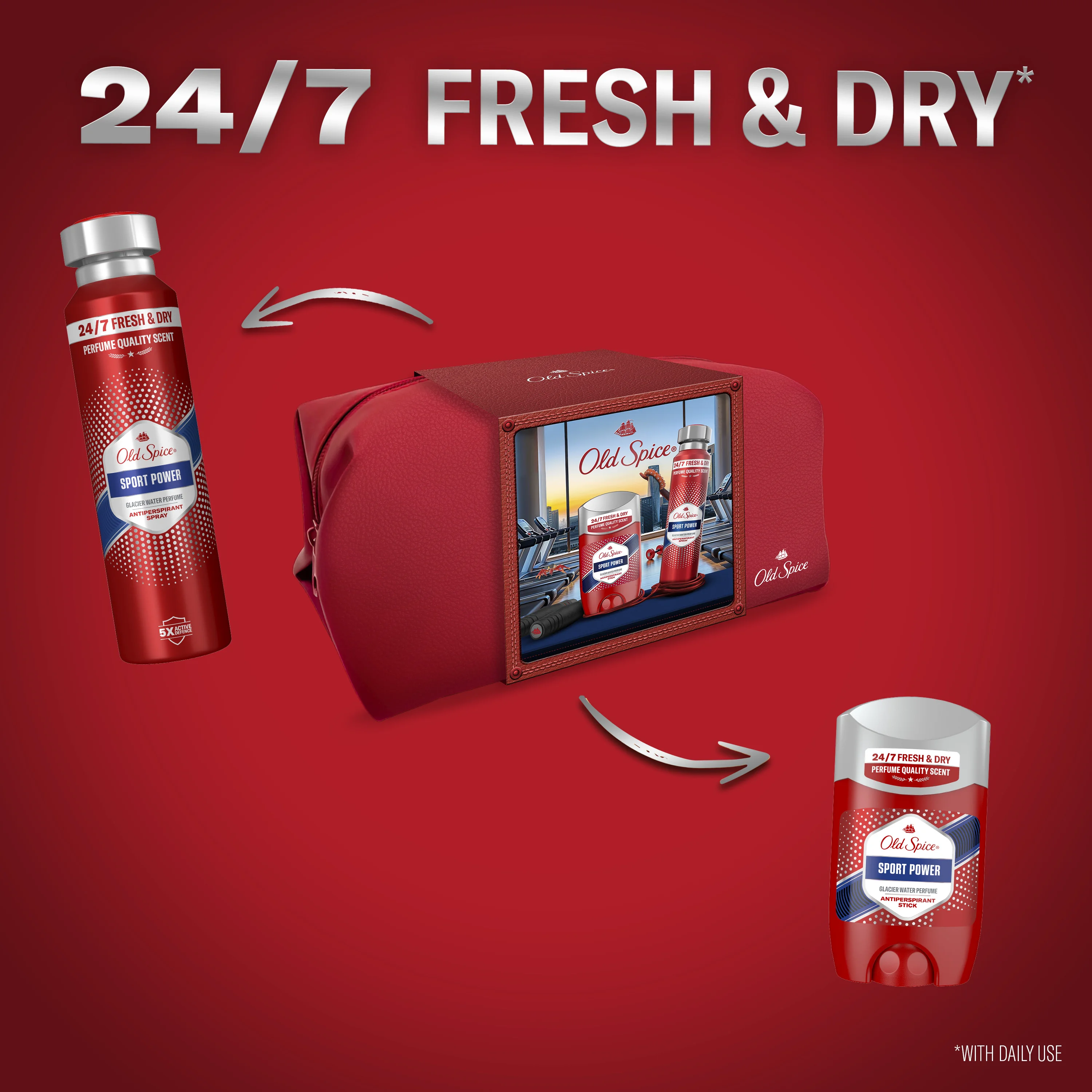 Old Spice Sport Power Xmass Zestaw w kosmetyczce antyperspirant w sztyfcie, 50 ml + dezodorant w sprayu, 150 ml