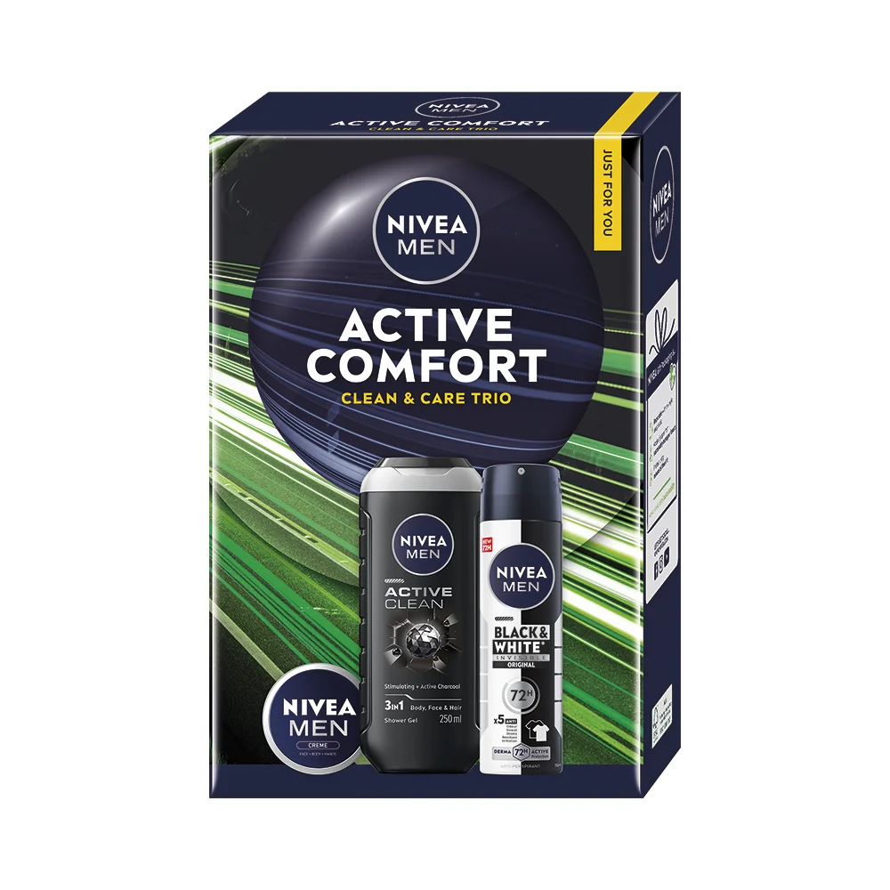 Nivea Men Active Comfort Zestaw żel pod prysznic, 250 ml + antyperspirant, 150 ml + krem, 30 ml