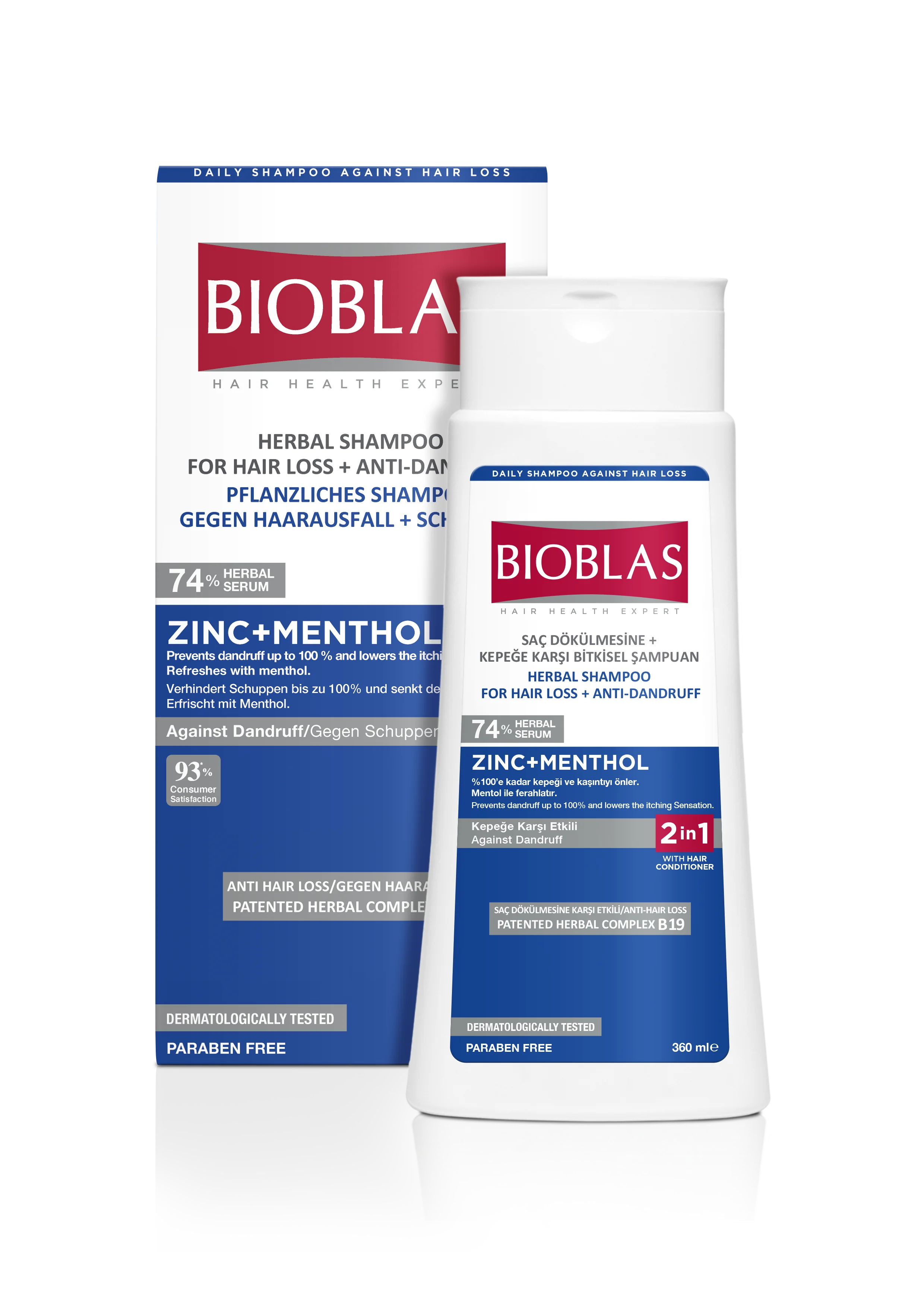 BIOBLAS Cynk + Mentol ziołowy szampon przeciwłupieżowy z odżywką przeciw wypadaniu włosów, 360 ml