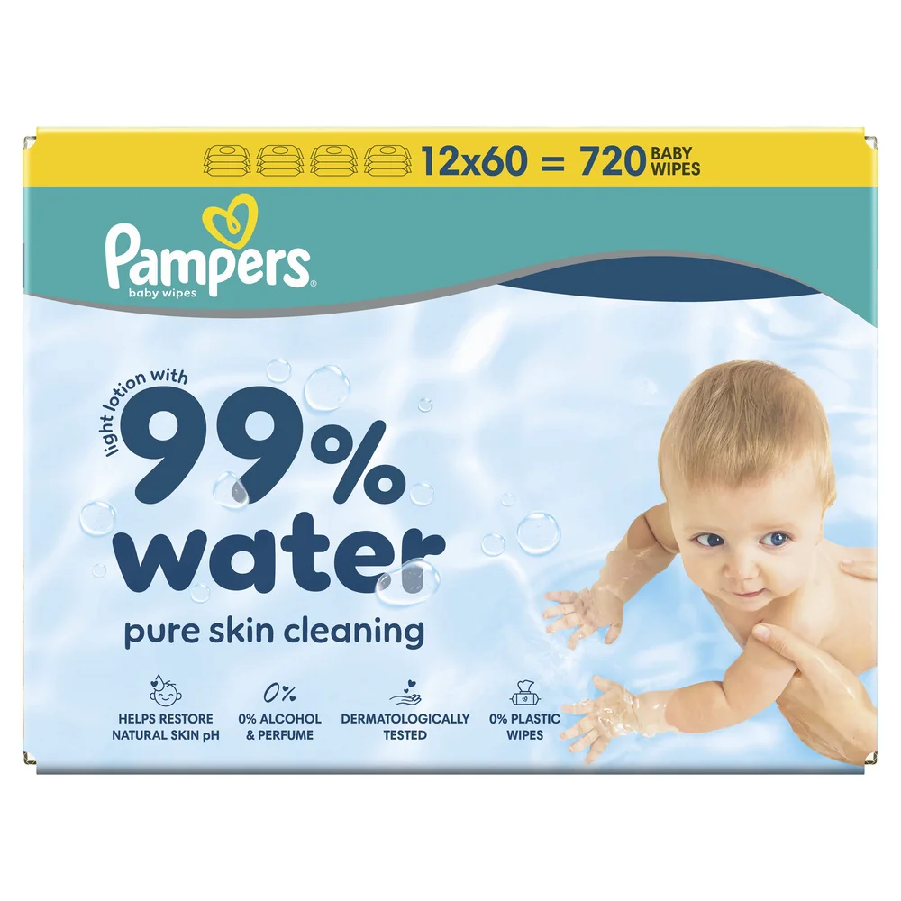 Pampers 99% Water chusteczki nawilżane dla dzieci, 12 x 60 sztuk