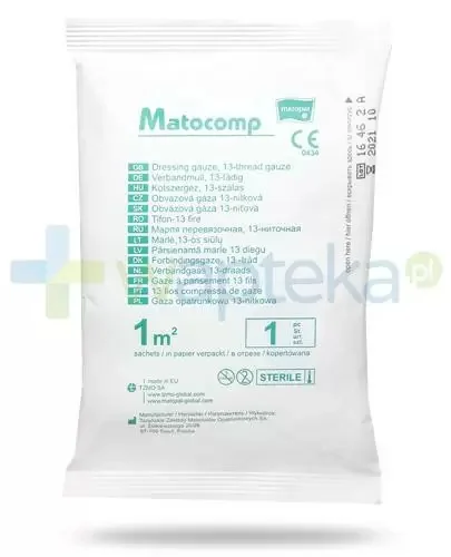 Matocomp gaza opatrunkowa, jałowa, 13-nitkowa, 1 m2