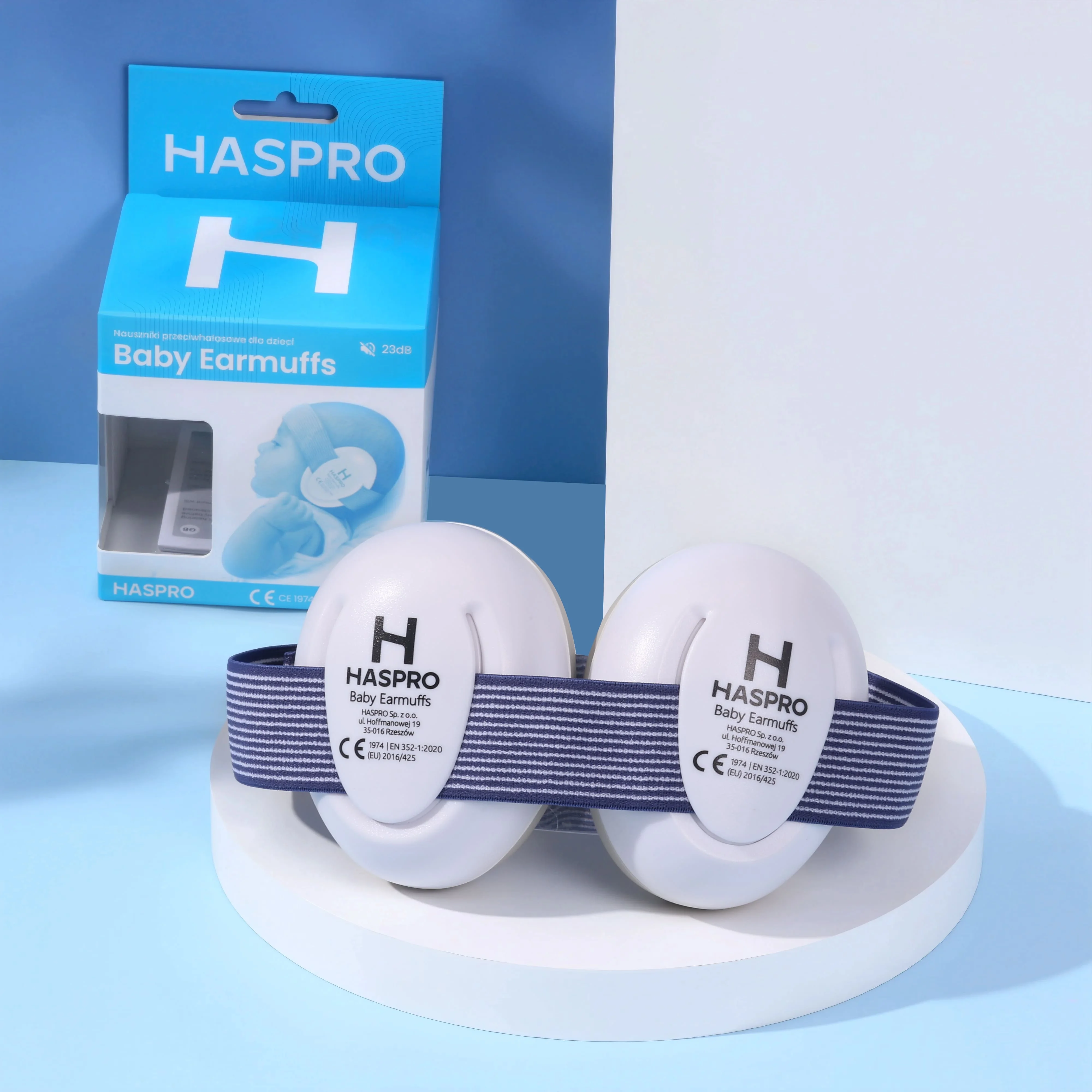 HASPRO Baby Earmuffs BLUE 0+ niebieskie nauszniki dla dzieci i niemowląt, 1 sztuka