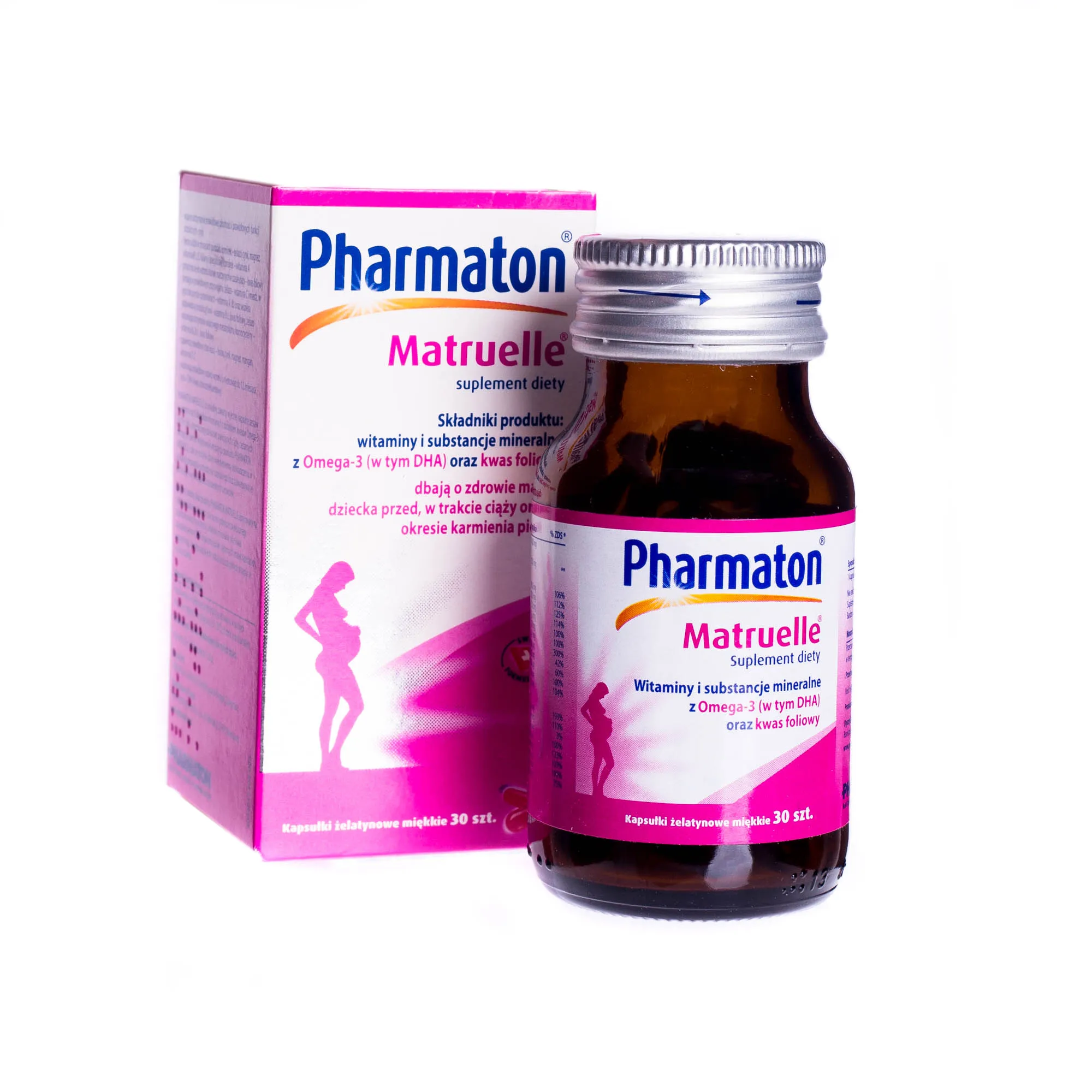 Pharmaton Matruelle - suplement diety dbający o zdrowie matki i dziecka przed, w trakcie ciąży i okresie karmienia piersię, 30 szt. 