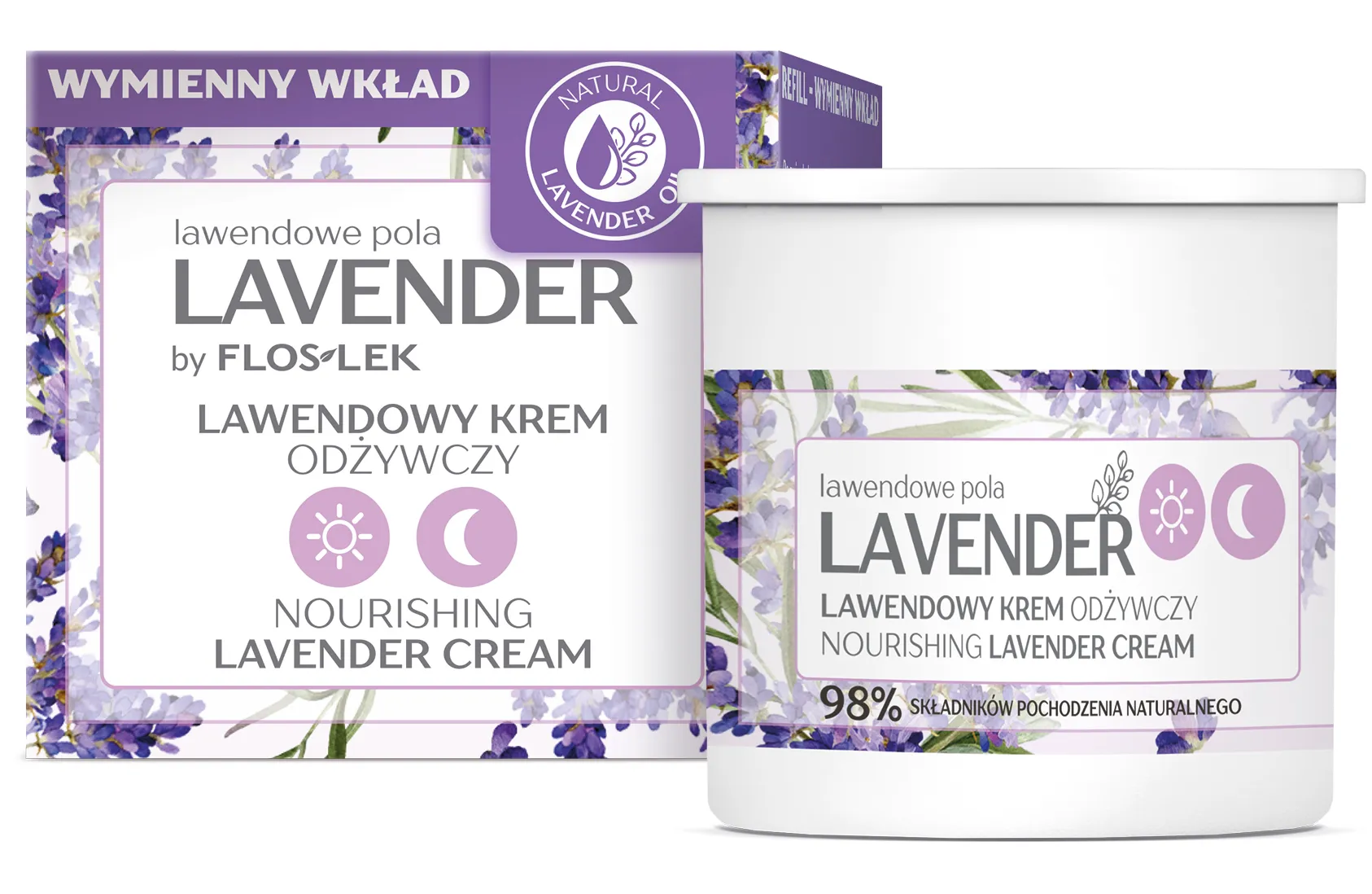 Floslek Lavender Lawendowe Pola,  lawendowy krem odżywczy na dzień i na noc [refill], 50 ml