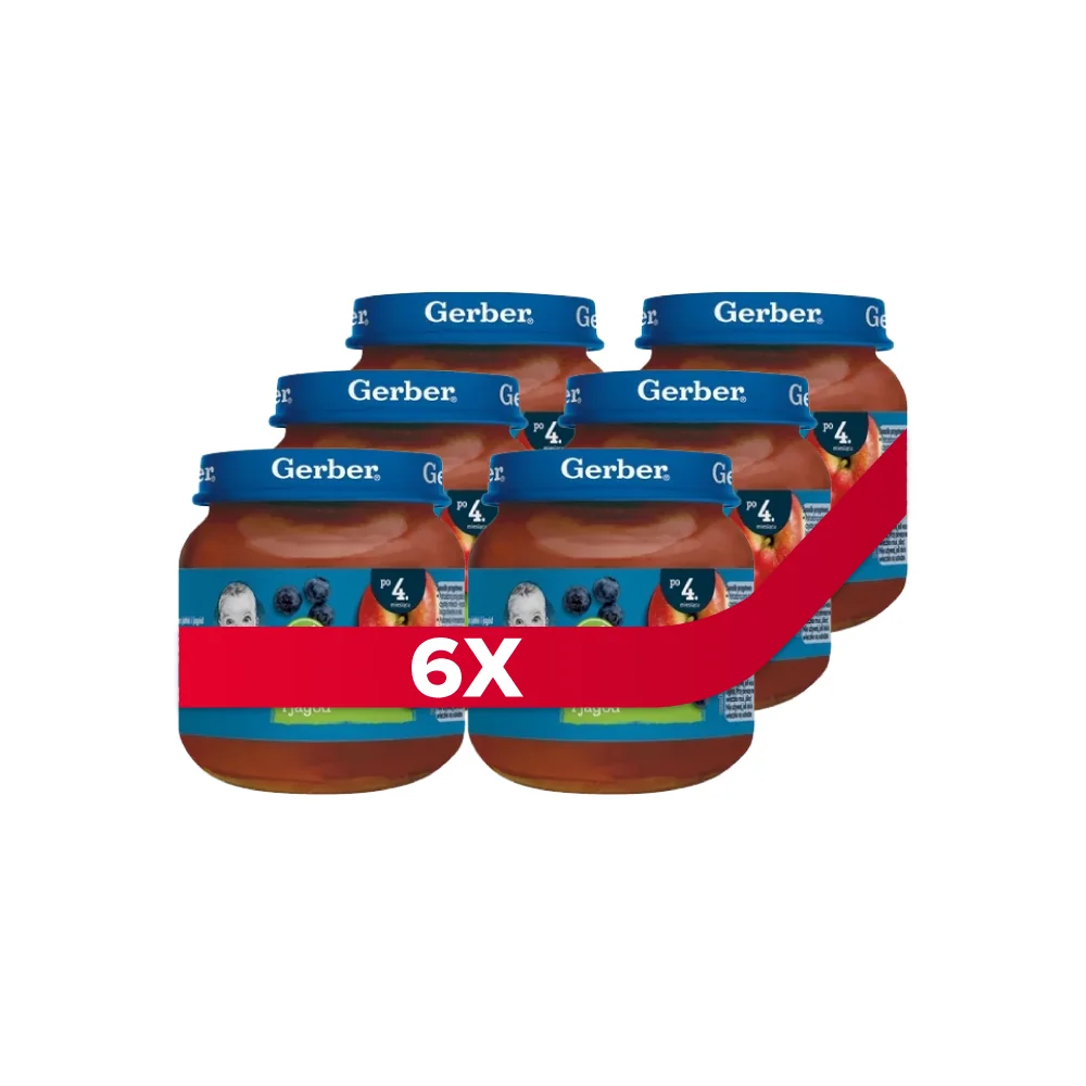 Gerber krem z jabłek i jagód dla niemowląt powyżej 4 miesiąca, 6 x 125 g
