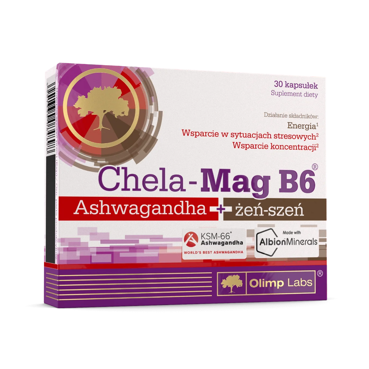Olimp Chela – Mag B6 Ashwagandha + Żeń-szeń suplement diety, 30 kapsułek