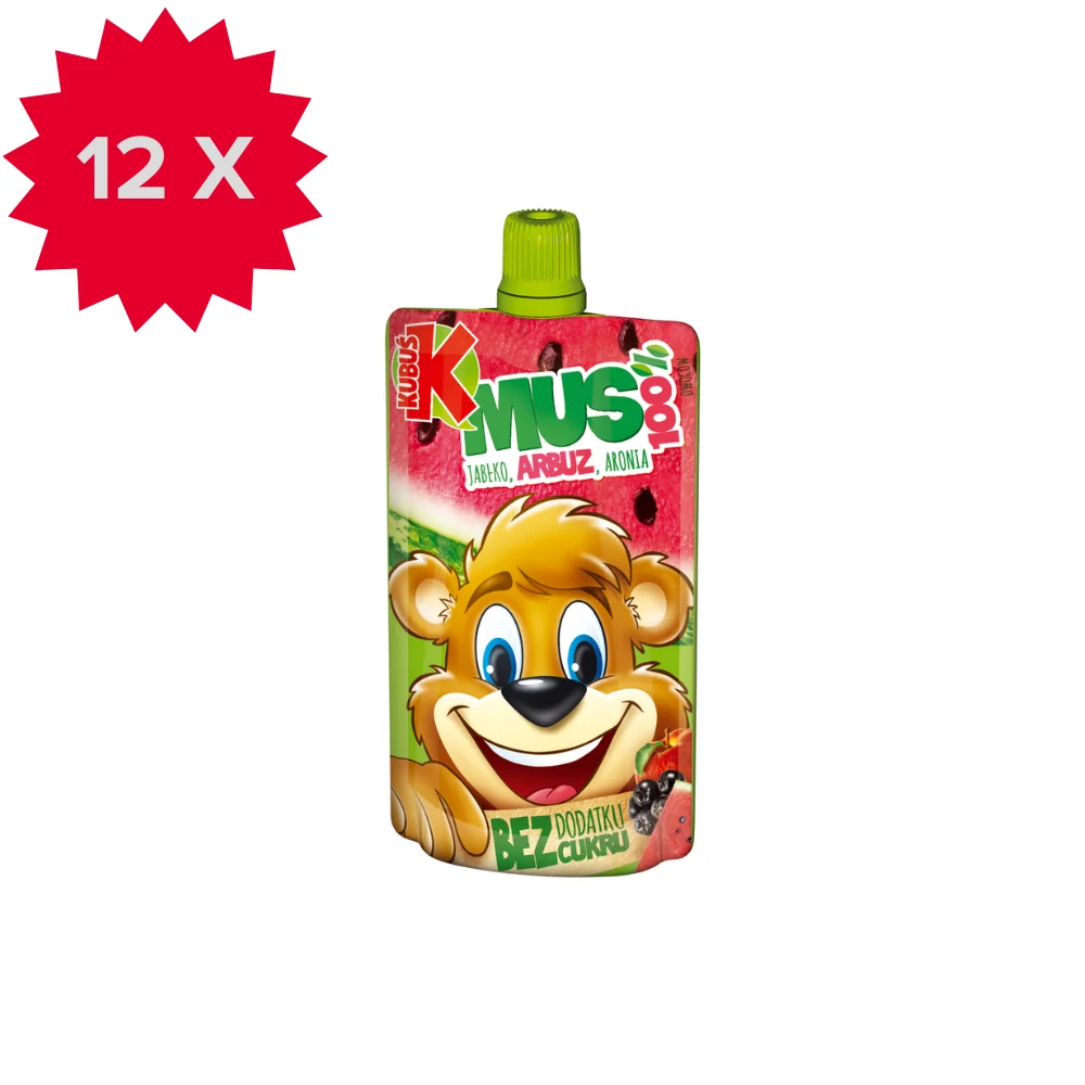Kubuś Mus 100% mus jabłko arbuz aronia, 12 x 100 g