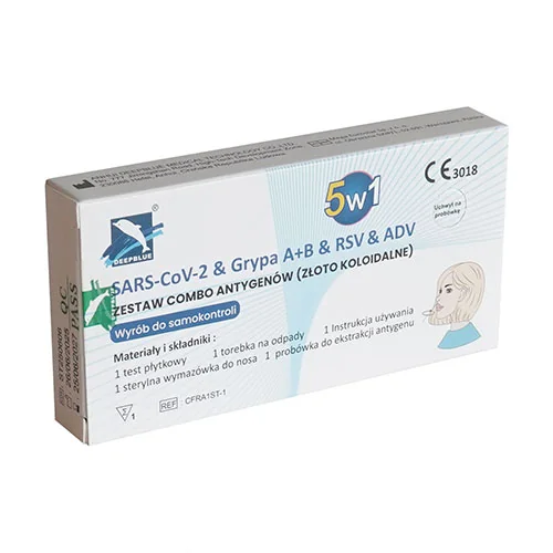 DeepBlue COMBO 5w1 test do wykrywania antygenów COVID-19, Grypa A+B, RSV, Adenowirus, 1 sztuka