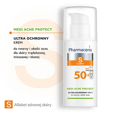 Pharmaceris S Medi Acne Protect, ultra ochronny krem-żel dla skóry trądzikowej, mieszanej i tłustej, SPF 50+, 50 ml 