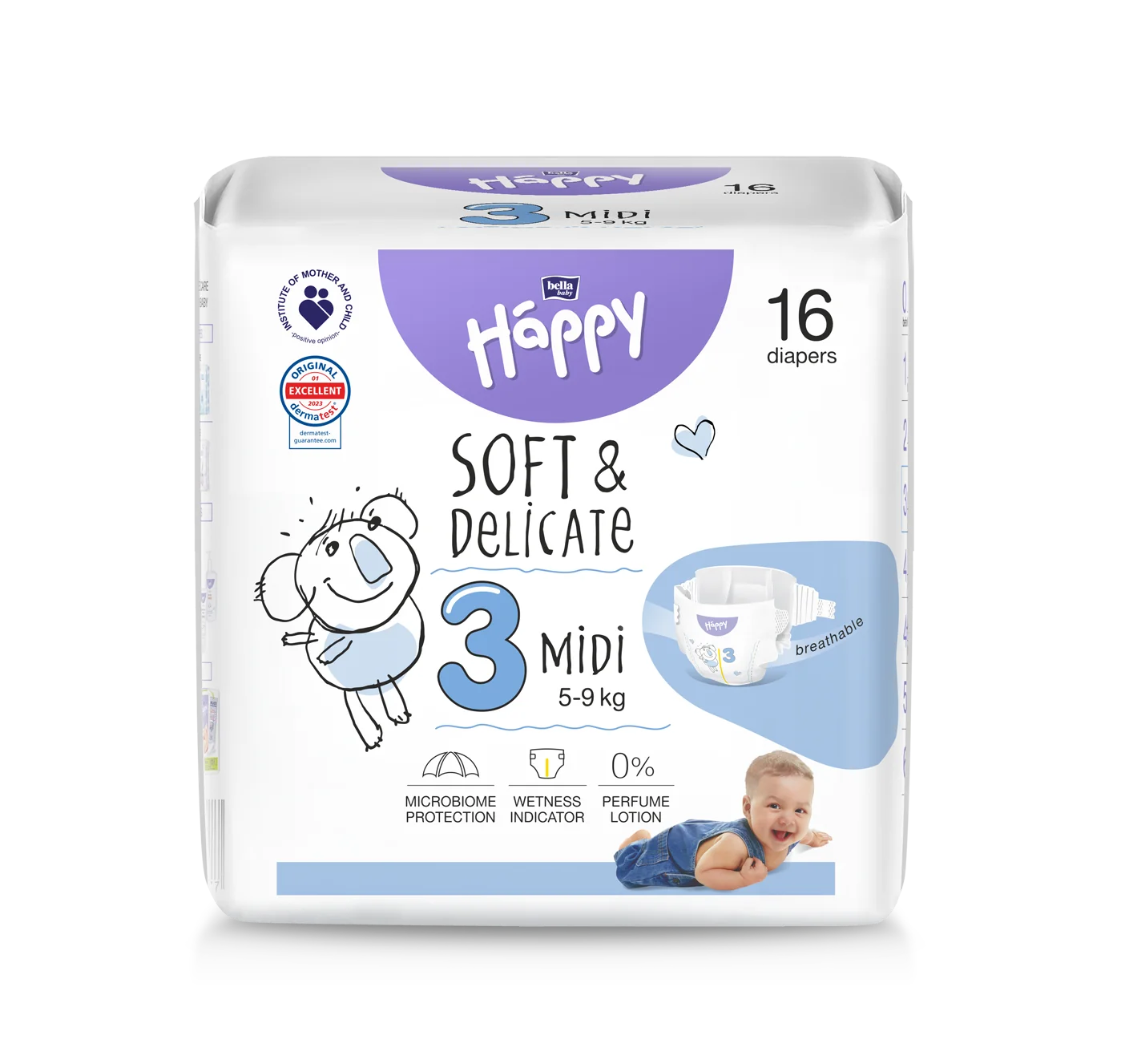 Bella Baby Happy Midi pieluszki 5-9 kg, 16 szt.